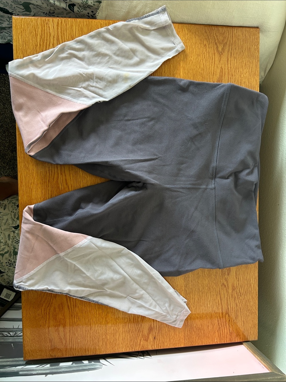Fabletics Purple Leggings with Light Pink & White Colorblock Panels